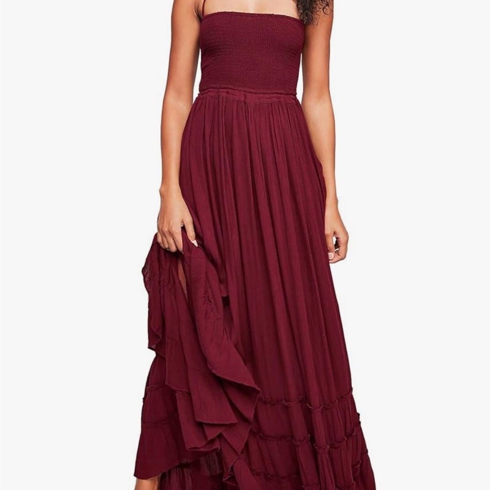 Burgundy Strapless Maxi Dress